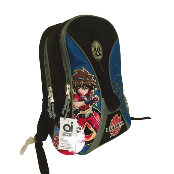 Bakugan Backpack With Secret Storage, Mesh Side Pockets, Black & Blue - Picture 3 of 7